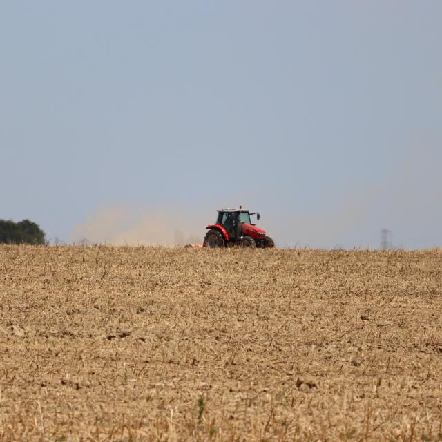 Arvalis - Institut du végétal - tracteur travaillant le sol en surface après la moisson