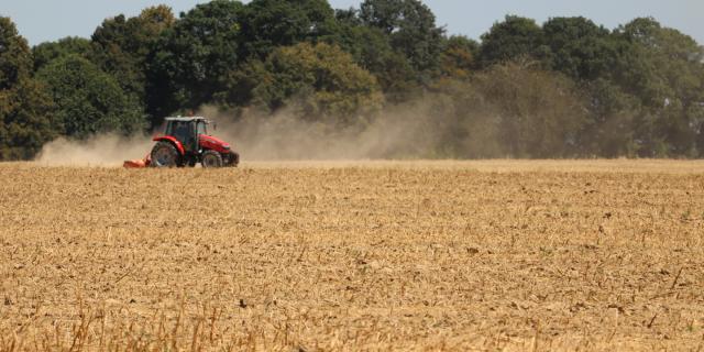 Arvalis - Institut du végétal - tracteur travaillant le sol en surface après la moisson