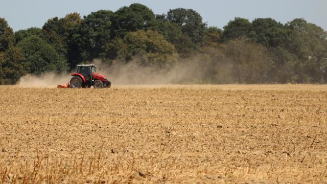 Arvalis - Institut du végétal - tracteur travaillant le sol en surface après la moisson