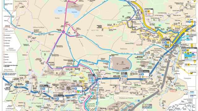 Carte des transports en commun - plateau de Saclay